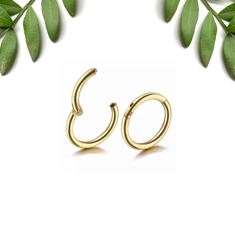 Gold Titanium Nose Ring, Nose Ring Hoops, Septum Clicker Nose Ring, Helix Hoop Ring 1
