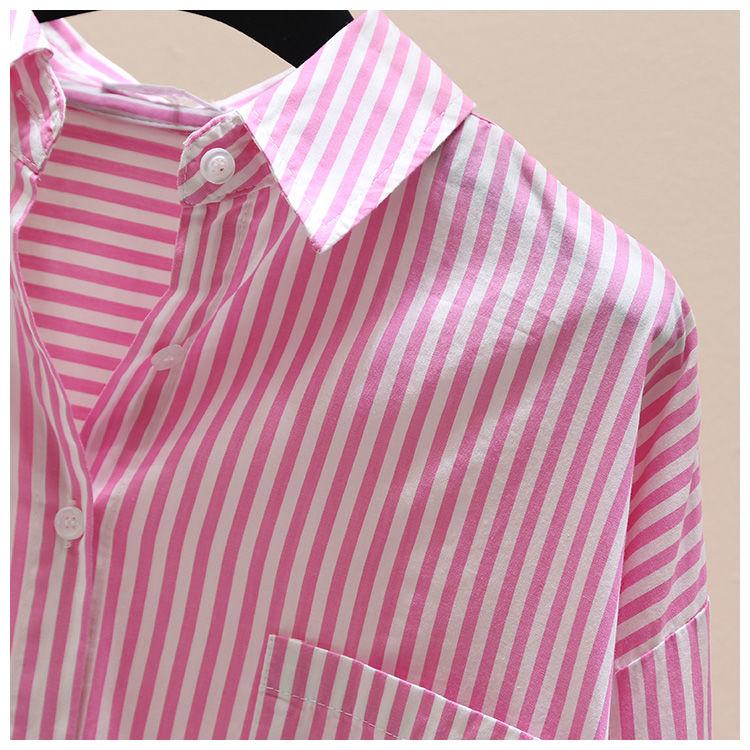 Product Introduction of [Frsud] pure cotton striped printed shirt, women's loose, long sleeve, simple casual style, half-length cardigan shirt, suitable for women, new in 2024 XL [211rx royal blue] blouse & shirt 25