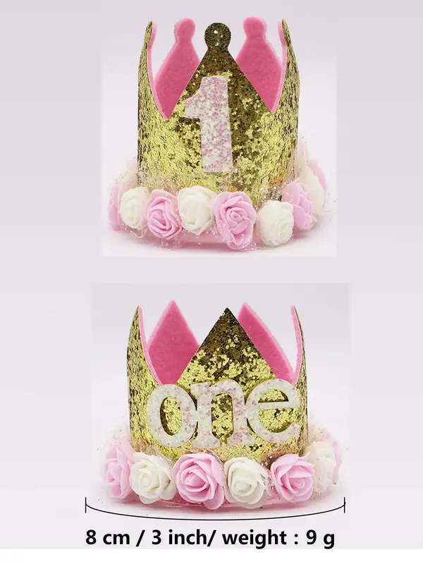 Number 1 Crown Shaped Birthday Headband, Cute Glitter Crown Headband, Fashion Hair Accessories for Women & Girls, Party Supplies 1