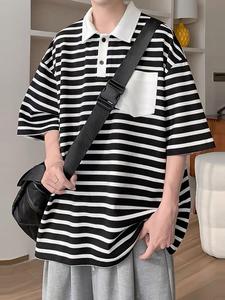 Men's Striped Shirt, Casual Loose Collar Top for Summer, Fashion Men's Clothes for Daily Wear