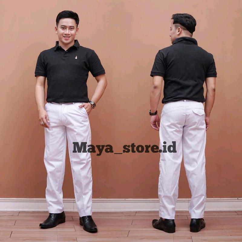 CELANA CELANA PUTIH BAHAN KATUN DRILL CELANA PRIA CELANA FORMAL KANTOR CELANA SEKOLAH 0