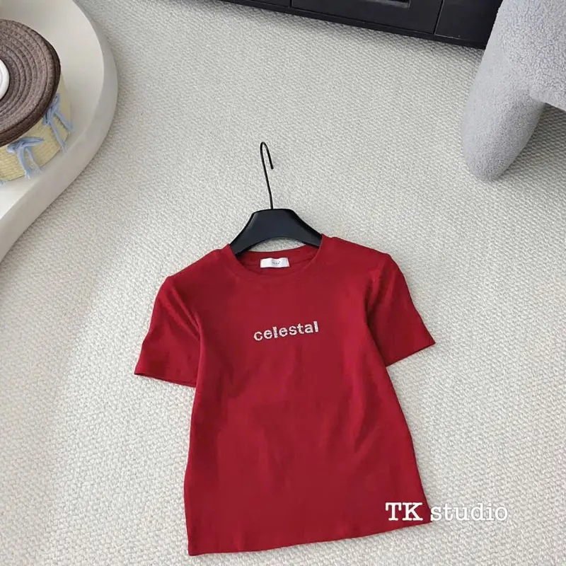 Áo Thun Zip Chữ Đá Nữ Form Vừa Ôm Body Cotton Co Giãn Hàng QC - Cổ Tròn - Women, Top - Sen