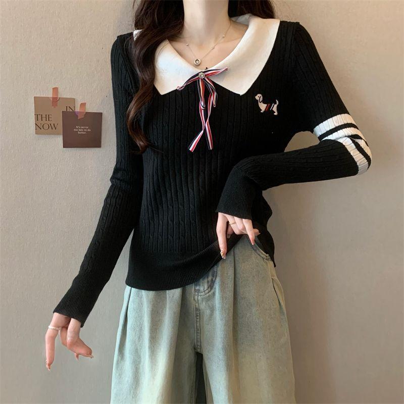 Product Introduction of Áo Len Thêu Ve Áo, Dành Cho Chó chó Con, Dài Tay, Thiết Kế Mới Mùa Thu 2024, Có Ruy Băng, Áo Nơ Đại Học Nữ Top 15