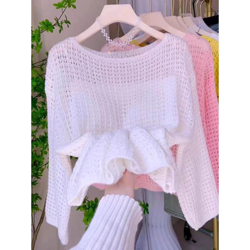 Áo Cánh Dệt Kim, Phong Cách Thường Ngày Mỏng Và Rỗng Dành Cho Phụ Nữ, Mùa Xuân Và Mùa Hè, Phong Cách Hàn Quốc Mới, Dáng Rộng Vừa Vặn, Phong Cách Phương Tây, Xuyên Thấu, Tay Áo Dài, Áo Chống Nắng Women Top 2