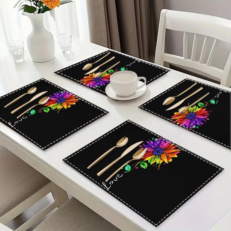 Product Introduction of Floral Pattern Place Mat, 1/4/6/8/12pcs Colorful Art Design Placemat, Elegant Tabletop Accent for Home Kitchen Dining Room 7