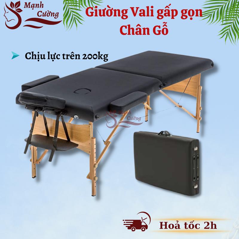 Giường Xếp Vali Phun Xăm Chân Gỗ Spa - Nối Mi Phun Xăm Tatoo - Giường Massage gấp gọn