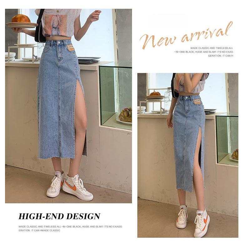 Product Introduction of CQ Chic - Internet Celebrity Side  lady  Slit Denim Skirt Women's Summer   High Waist Split  fashion Sheath A- line Midi Skirt [2102] 2