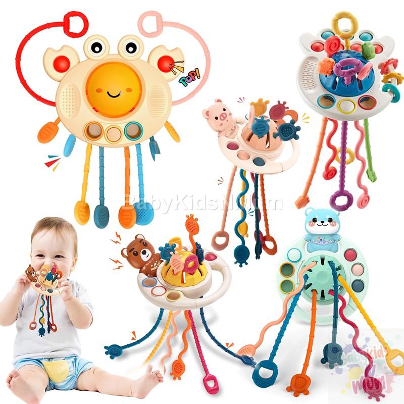 Baby Pull String Sensory Toys 3 In 1 Rattle Silicon Pull-String ...