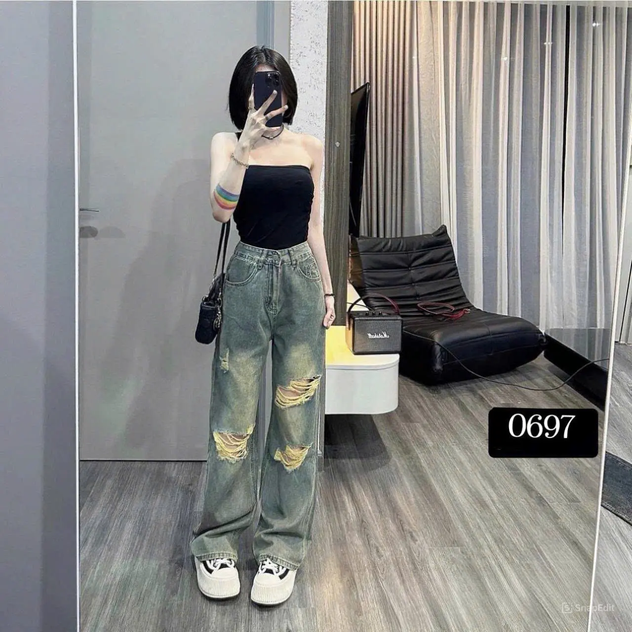Quần jeans suông cạp siêu cao phong cách thời trang hàng quốc cho phái đẹp -( 0697 nhạt_0603 đậm )