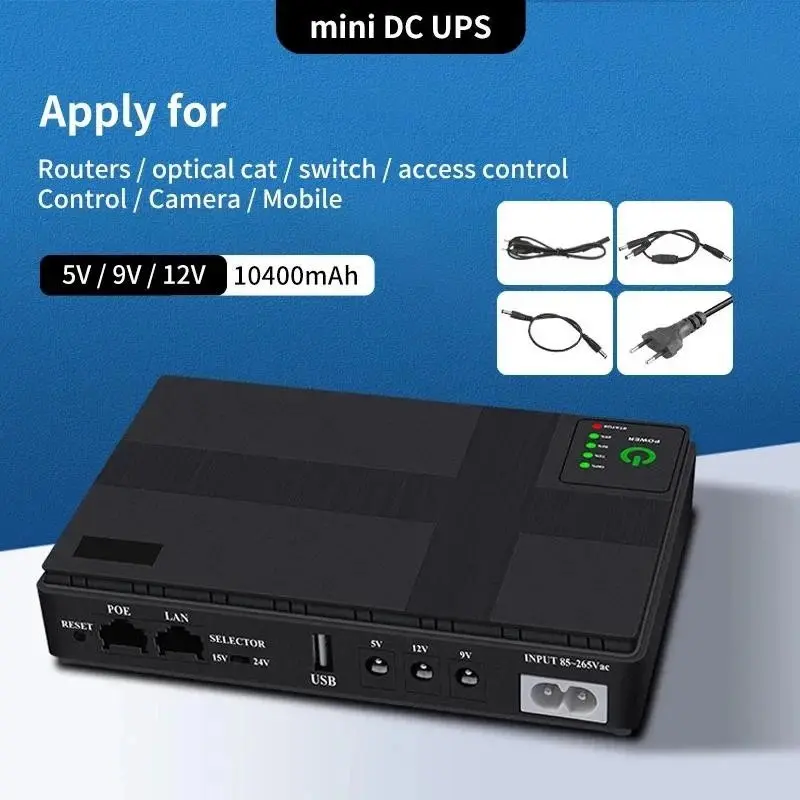 Power Supply UPS Router Backup Power DC Power Adapter Uninterruptible Power Supply 10400mAh 5V 9V 12V UPS Router Optical Cat Built-in Adapter Backup Power Supply Eu 1
