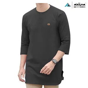 Kaos Kurta Pakistan Pria Dewasa Lengan 3/4 Material Cotton Combed24s Azlina Kain Koko Muslim Kantong Santai Baju Nyaman
