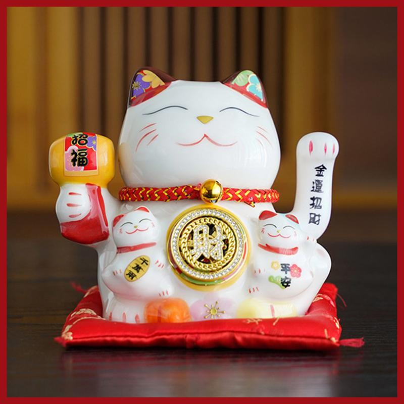 Mèo thần tài vẫy tay mini sứ tráng men cao cấp