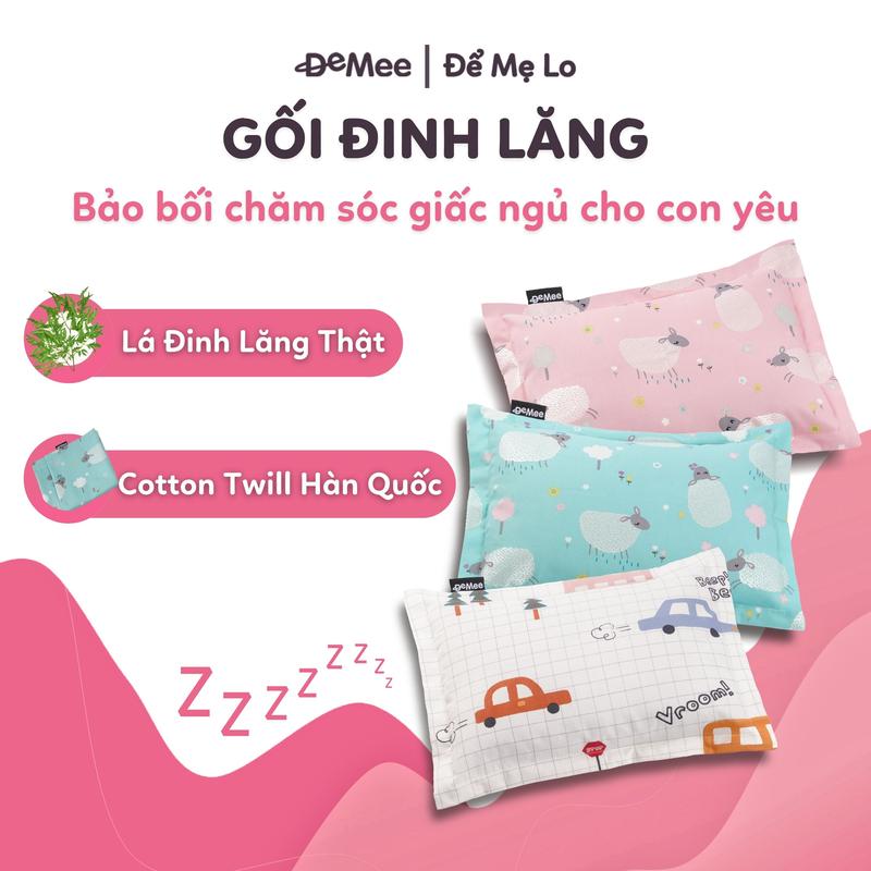 Gối Ngủ Thảo Dược Đinh Lăng Cao Cấp Demee Dành Cho Bé Từ 3 Đến 12 Tháng Tuổi - 6 Màu Sắc Và Họa Tiết Cho Mẹ Và Bé Lựa Chọn - Vỏ Gối Hồng Cừu Xanh Cừu Trắng Caro Xanh Vũ Trụ Vàng Khủng Long Cá Voi Xanh Khủng Long Trắng gối cho bé