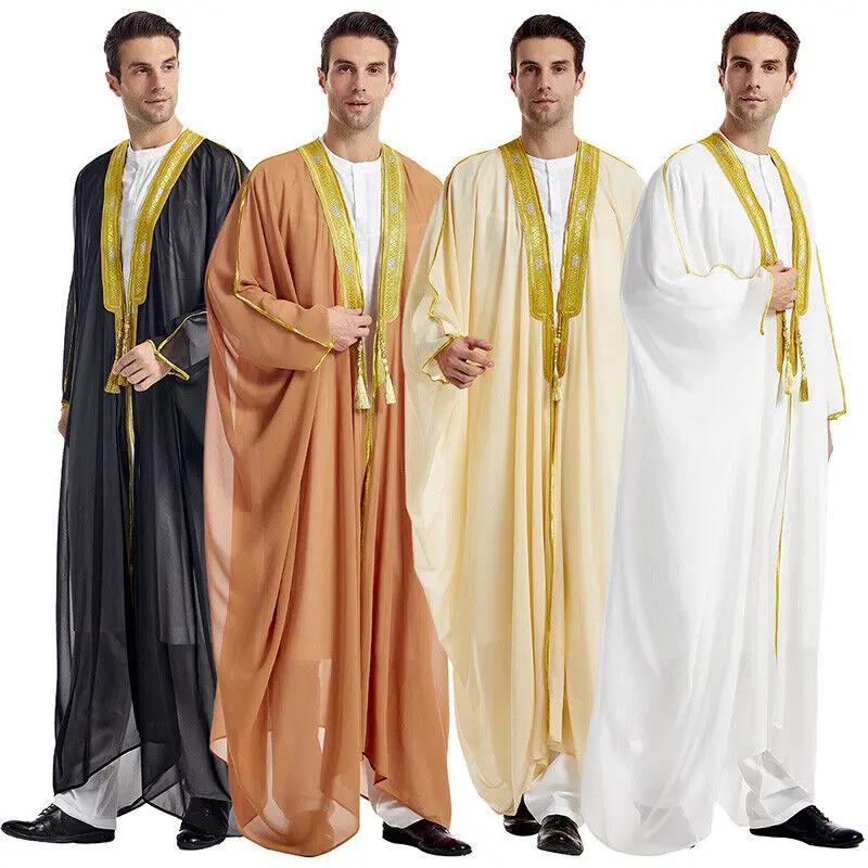 1x Men's Robe Embroidered Fashion Men Muslim Men Long Robes Vintage Costume Cosplay Prayer Clothes