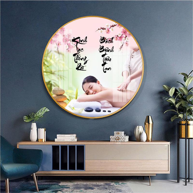  Tranh Tráng gương tròn gội đầu dưỡng sinh - Tranh treo tường spa đông y mẫu mới - Decor phòng treo phòng khách tạo không gian thư giãn Đồng tranh treo 