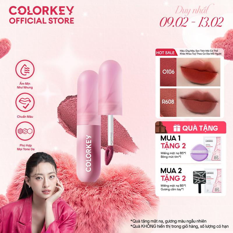 Son Kem Bùn COLORKEY Lip Mud Chất Son Mềm Mịn Che Vân Môi Tốt, Màu Sắc Thời Thượng 2g