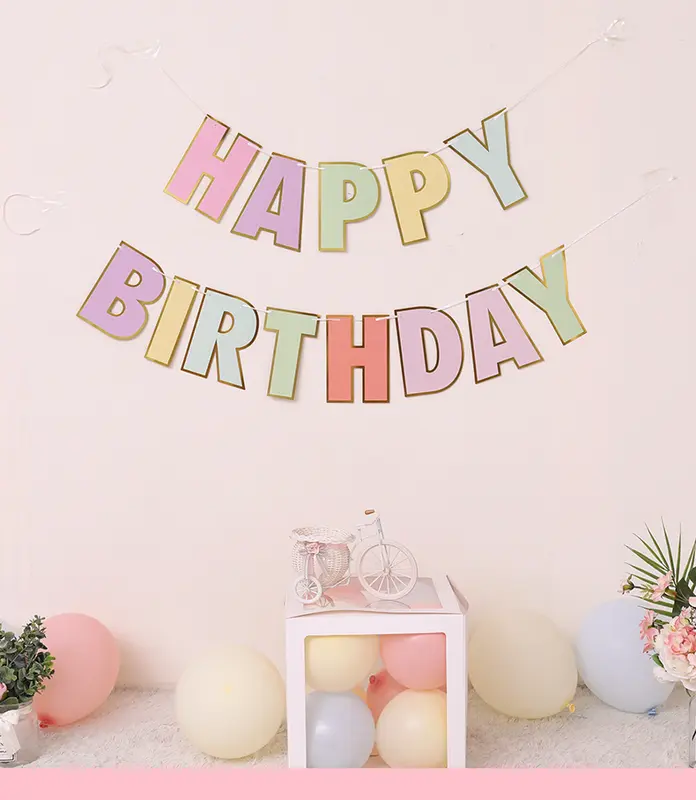Banner Happy Birthday WARNA Macaron Dinding 3
