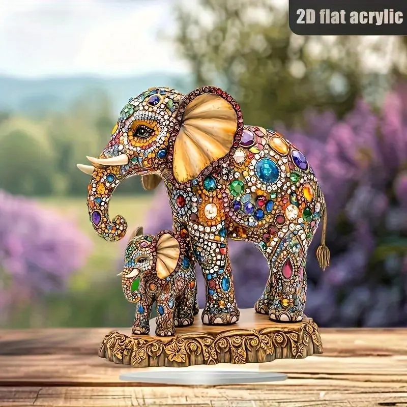 Elephant Design Decoration, 2D Multi-color Elephant Figurine, Desktop Art Ornament for Home Office Decor, Perfect Gift for All Occasions, Decorative Figurines 4