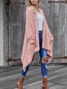 Women's Solid Color Batwing Sleeve Pocket Asymmetrical Hem Cardigan, Casual Long Sleeve Open Front Outerwear for Fall & Winter, Women's Knit Clothing for Daily Wear