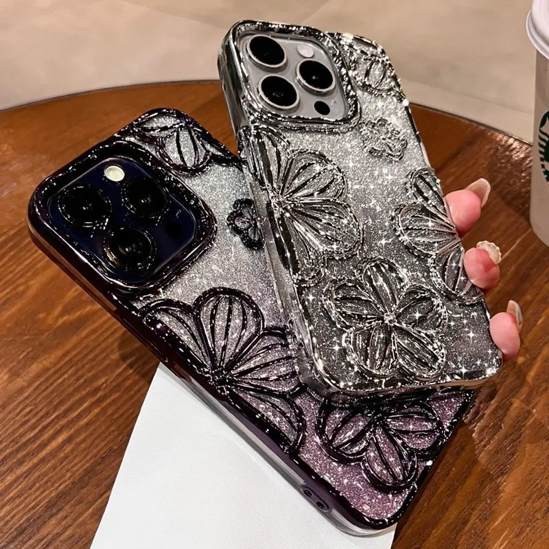 High quality electroplated three-dimensional flower phone case for iPhone 16 11 12 13 14  15 Pro Max  16 plus Anti drop lens protection soft casing phone protective case 7