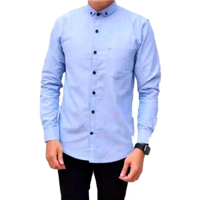 KEMEJA POLOS PRIA LENGAN PANJANG DISTRO HITAM Baju Formal Kancing Katun Kerah Santai Simple Standar 5