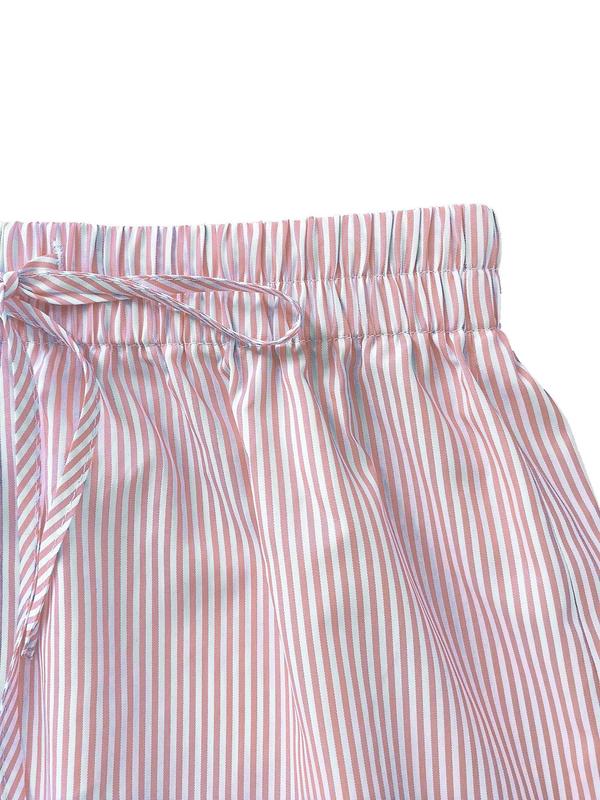Women's Striped Print Drawstring Waist Wide Leg Shorts, Casual Tie Front Shorts for Beach Vacation Holiday, Ladies Bottoms for All Seasons, Shorts for Women 7