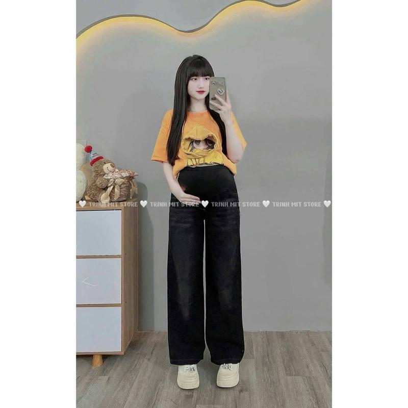 (TRINH MIT) Quần Bò Bầu Dáng Suông Mã 035 Màu Đen 6