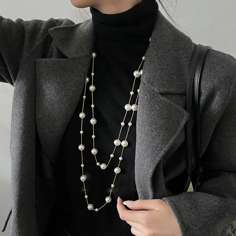 Vòng Cổ Áo Len Mô Phỏng, Hai Lớp, Thanh Lịch, Dành Cho Nữ, Vòng Cổ Nữ, Vòng Cổ Dây Chuyền Dài 1