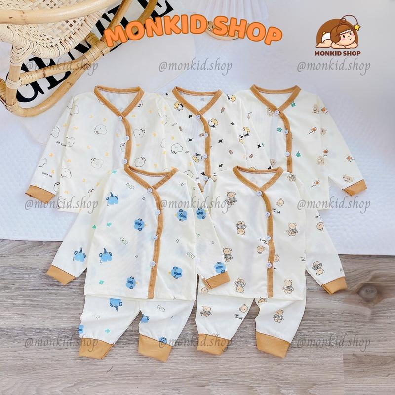 [Tăm loại 1 - Combo 3/Combo 5] Bộ quần áo dài tay chất tăm lạnh hàn quốc, bảng màu kem cho bé trai và bé gái, size sơ sinh 3-9kg