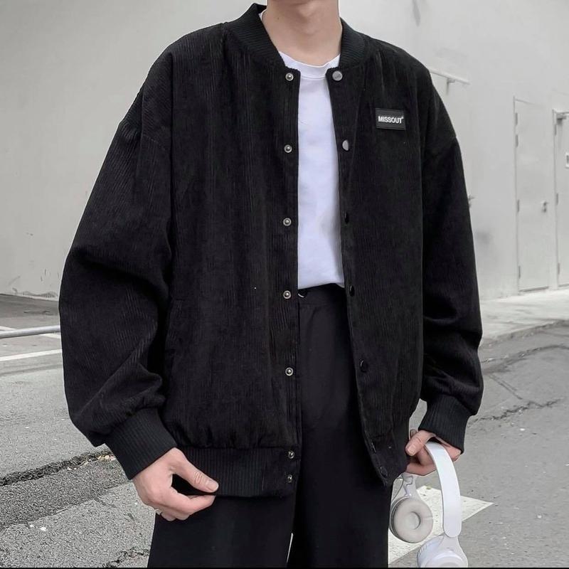 Áo khoác Bomber nhung gân trơn lót dù 2 lớp dày dặn tem su mẫu MISSOUT 5 màu form rộng unisex khoác ngoài nam nữ Menswear Jacket aokhoac nam áo chống áo khoác bomber nam áo bomber