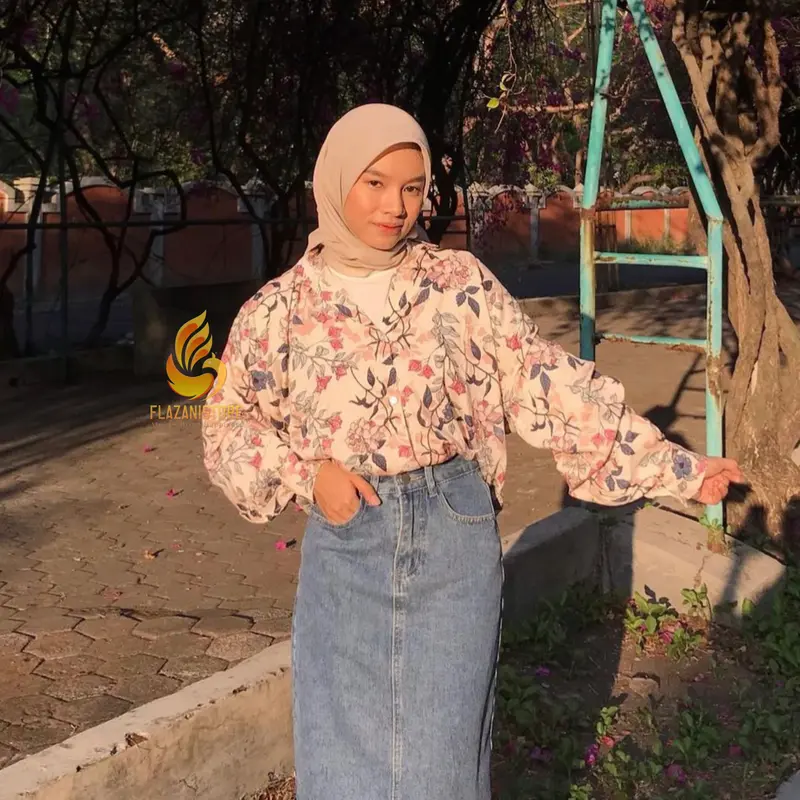 Flazani-￼Kemeja Basic Oversize Lengan Puffy Korean Style Rayon Motif New Series kemeja Jumbo Kemeja Tangan Kancing Kemeja Casual Atasan Wanita Atasan Kerja Atasan Motif Baju Viscose Panjang Katun 6