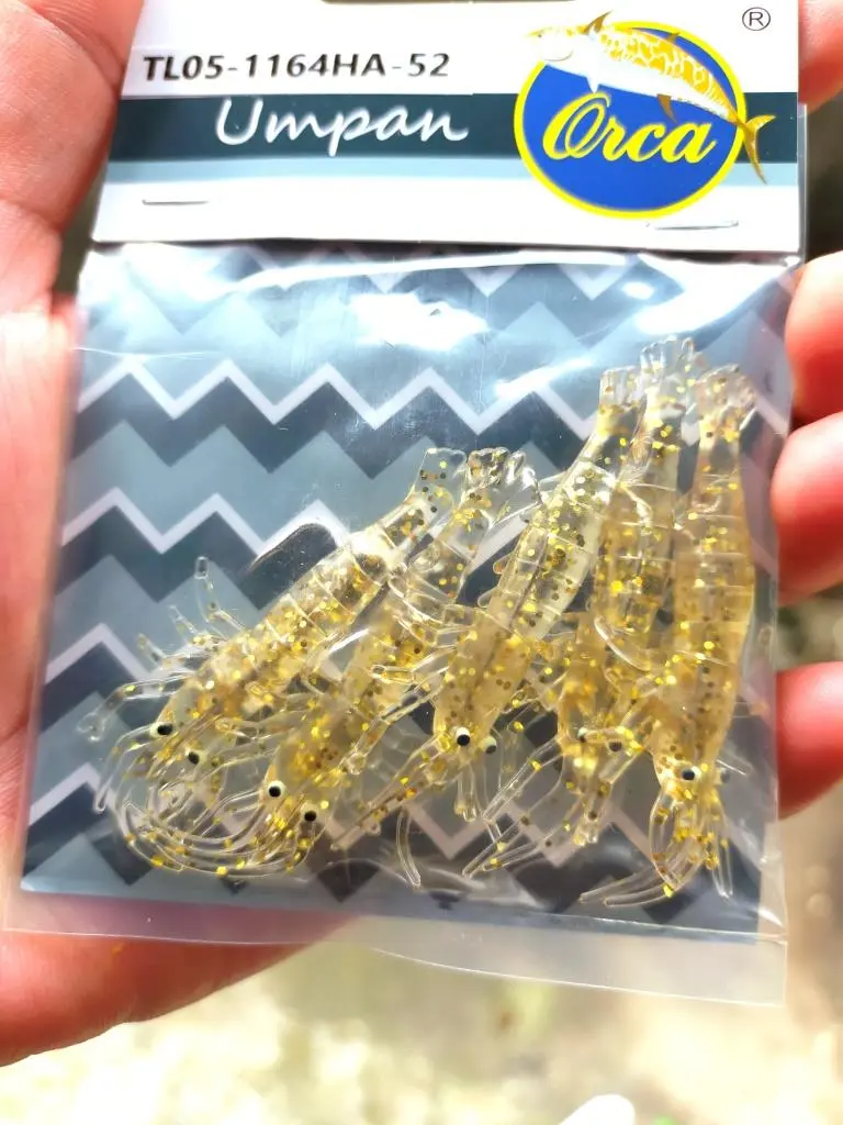 Umpan Pancing Berbentuk Udang isi 5 Pcs Lembut Kuat Include Kail Gacor Lure