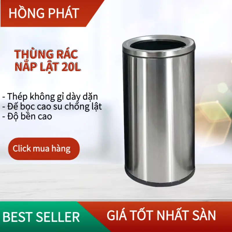 Thùng rác inox nắp lật 20L / Thùng rác inox trong nhà cao cấp/ Indoor Trasbin /VHP-YS-HPB-30A
