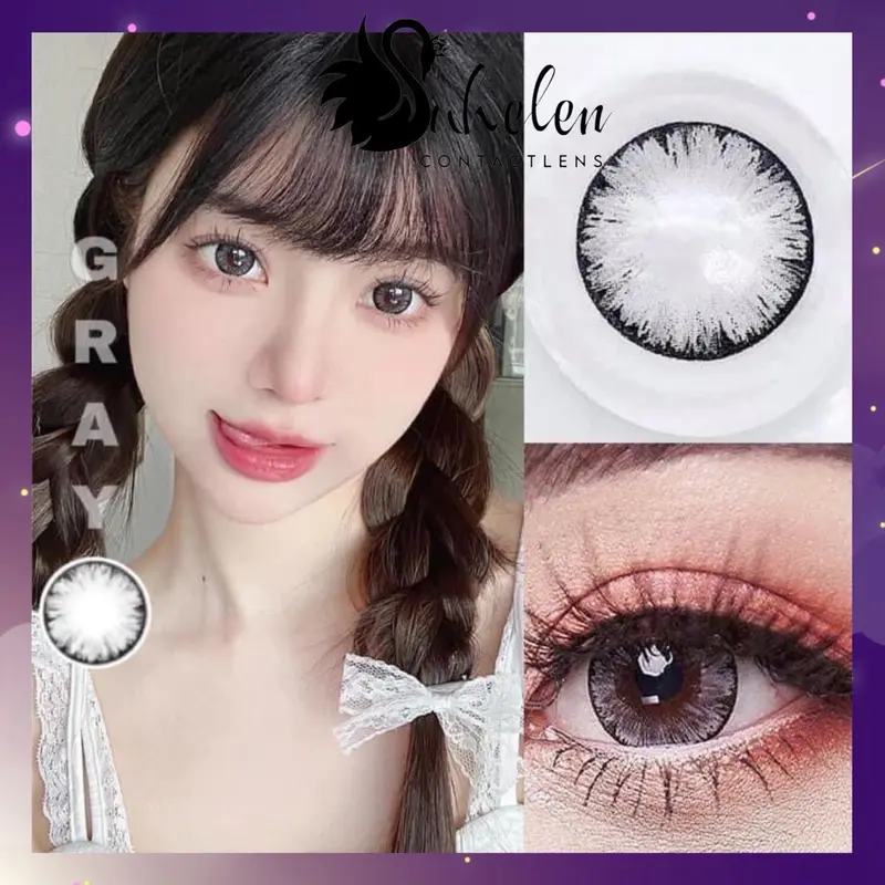 SUHELEN • (LENS CÓ CẬN  )Kính Áp Tròng LENS XÁM MẮT MÈO GIÃN TO 14.5 BABY LONG LANH 6