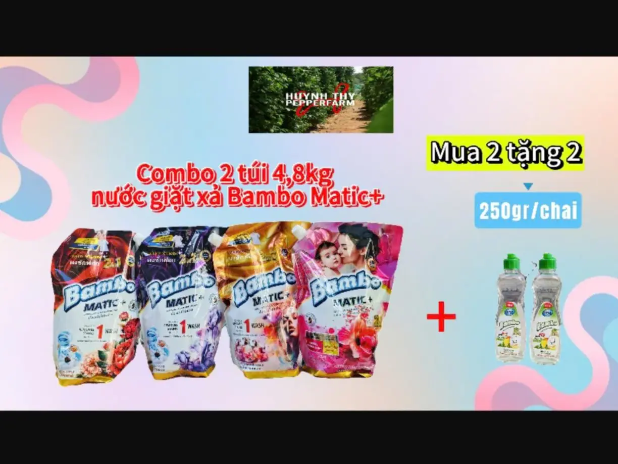 Combo 2 Túi Nước Giặt Xả 2 in 1 Bambo Matic+ 4,8kg - [ Tặng kèm 2 chai nước rửa chén Bambo 250gr/chai ]