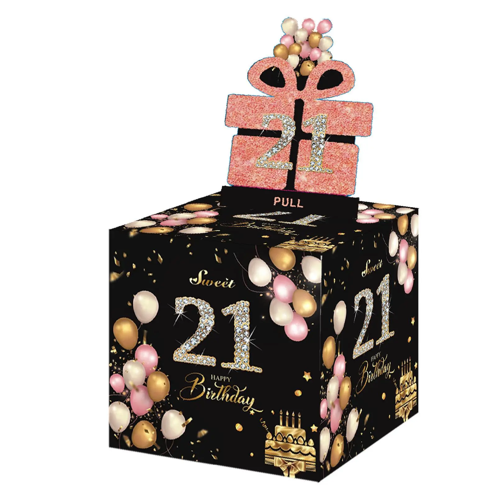 21th Birthday Themed Cash Box, 1 Set Happy Birthday Money Gift Box with 50pcs Transparent Bag, Surprise Cash Box, Birthday Party Supplies