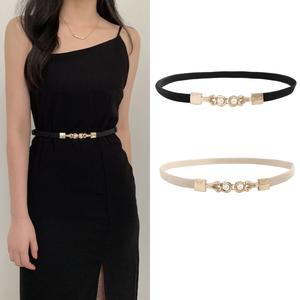 Elastic Pearl Buckle Belt for Women Thin Elegant Waist Belt Waistband Dress Korean Fashion Belts