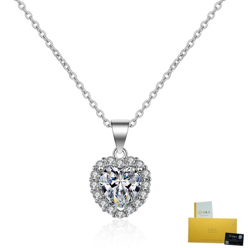 (with Gra Certificate) Fashion Heart Pendant Elegant Moissanite White Necklace Fine Jewelry 0