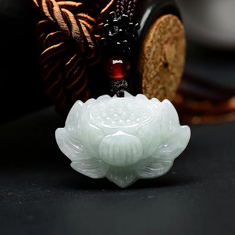 Natural Myanmar a goods jadeite lotus lotus pendant ice jade pendant flower piece men and women four will jade wholesale