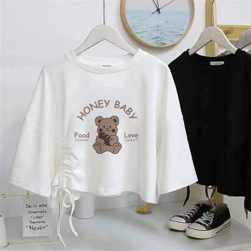 Product Introduction of Áo Thun Dây Rút ngắn tay, dành cho nữ, Cạp Cao, Cropped Xén, Dáng Rộng Vừa Vặn, Áo Crop Top 5