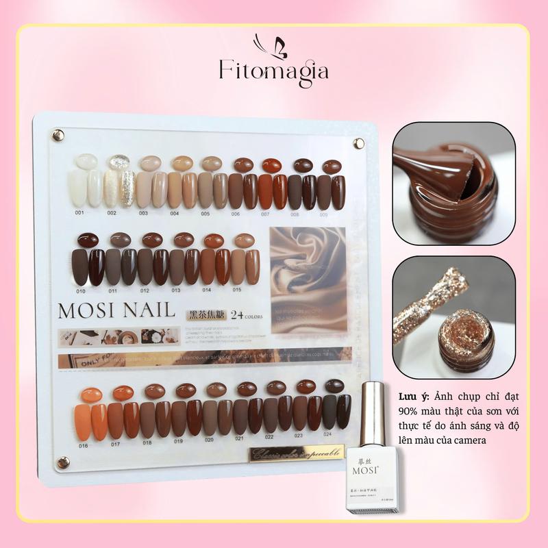 [Hồng Trà Caramel] Set Sơn Gel Mosi 24 Màu Hồng Trà Caramel - Lên Màu Chuẩn, Độ Bền Cao + Tặng Kèm Bảng Màu Nữ Women