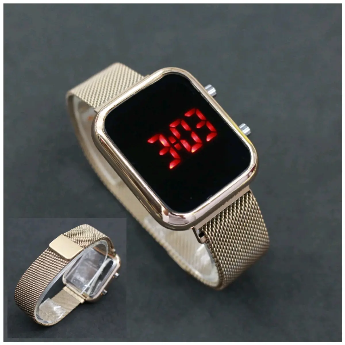 Jam Tangan Wanita LED Watch Kotak Mesh Pasir Magnet