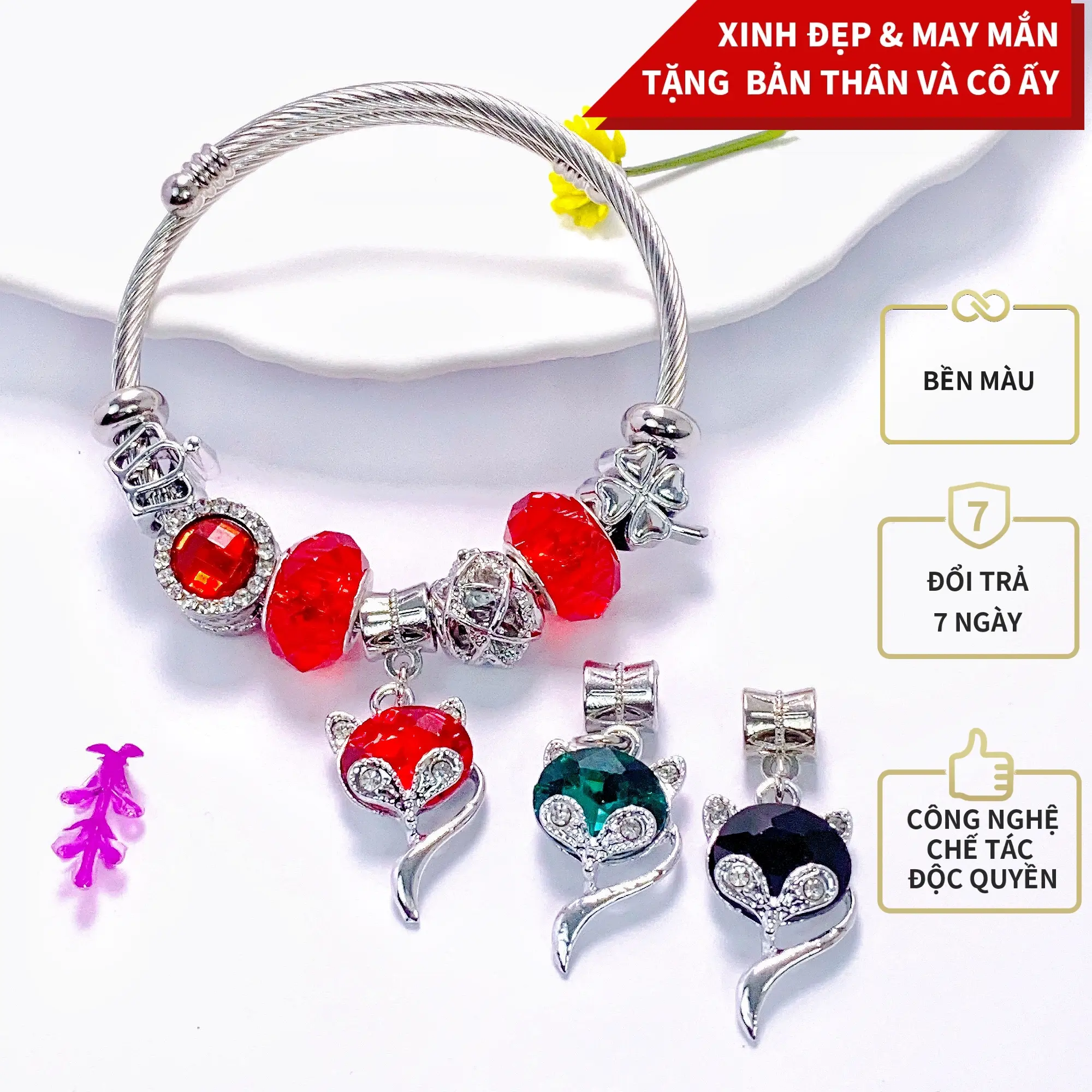 [TÌNH-TIỀN-TÀI] Lắc tay hồ ly mặt đá, đại diện phái đẹp phụ kiện sang chảnh