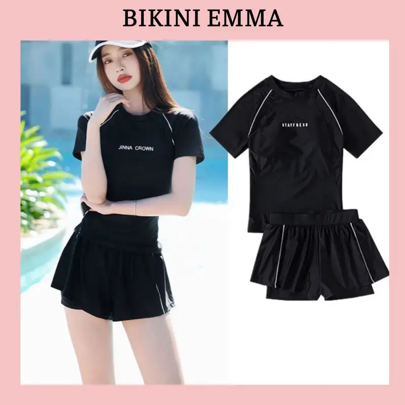 [Size M, L, XL, XXL] Đồ Bơi 2 Mảnh EMMA Năng Động In Chữ, Quần Bo Đai 2 Lớp Kín Đáo (Có mút đệm)