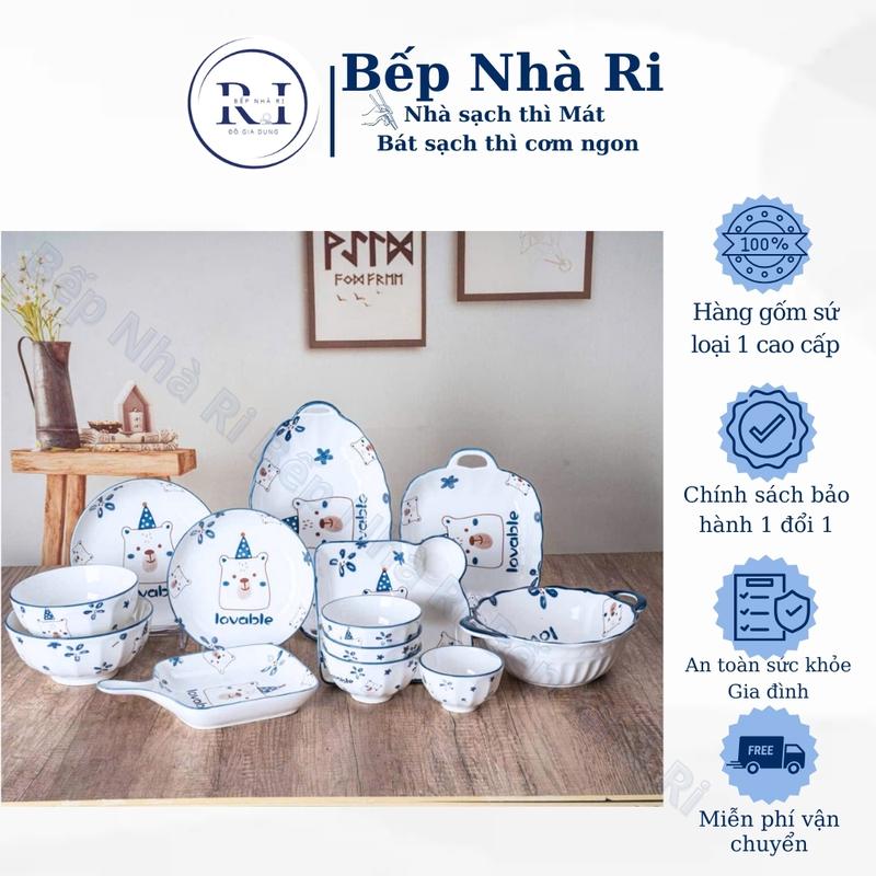 [ MỚI ] Bộ Bát Đĩa họa tiết Gấu Xanh đa dạng mẫu đĩa - decor trang trí siêu cute dễ thương - Bếp Nhà Ri