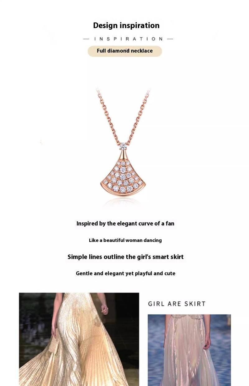 Product Introduction of Light Luxury Full Diamond Small Skirt Fan Necklace Female Pendant Gentle Sweet Clavicle Chain 2