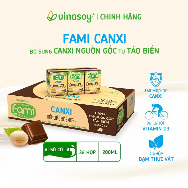 Thùng sữa đậu nành Fami Canxi Vị sô cô la hộp (36 hộp x 200ml)