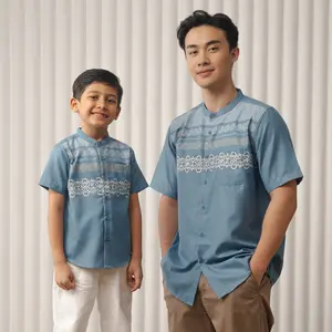 M231 Kemeja Pria Koko Couple Pendek Biru 1276 - 1275