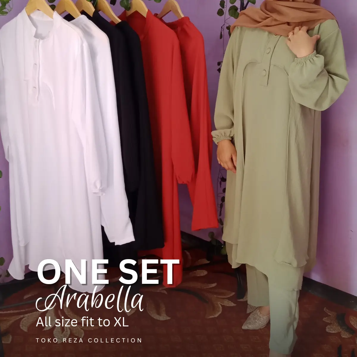 ONE SET Arabella polos kekinian bahan crinkle air flow all size fit to XL Nyaman Muslim