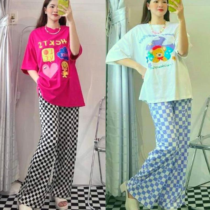 Đồ Bộ Nữ Mặc Nhà Quần Ống Suông Rộng Bigsize  Hoạt Hình ESHOP Đồ mặc nhà dễ thương đi chơi đẹp cá tính phù hợp mọi lứa tuổi Áo Nhung Ong Women Quần Ngủ Top